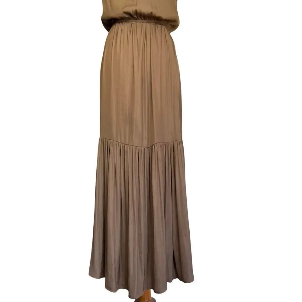 Banana Republic Satin Ruched Maxi Dress Brown Size Small